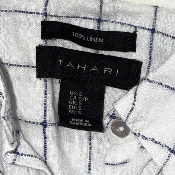 Tahari 100% Linen White Roll Tab Long Sleeve Quiet Luxury Minimalist Blouse Smal - Picture 6 of 15